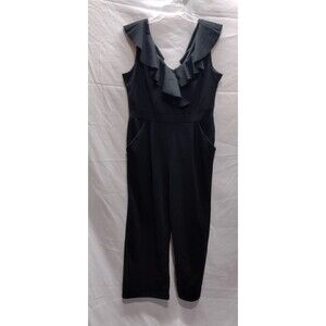 Tahari Arthur S. Levine Womens 12 Jumpsuit Black Sleeveless Ruffles Wide Leg